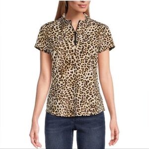 Tommy Bahama Leopard Print Short Sleeve Polo in Tan and Black